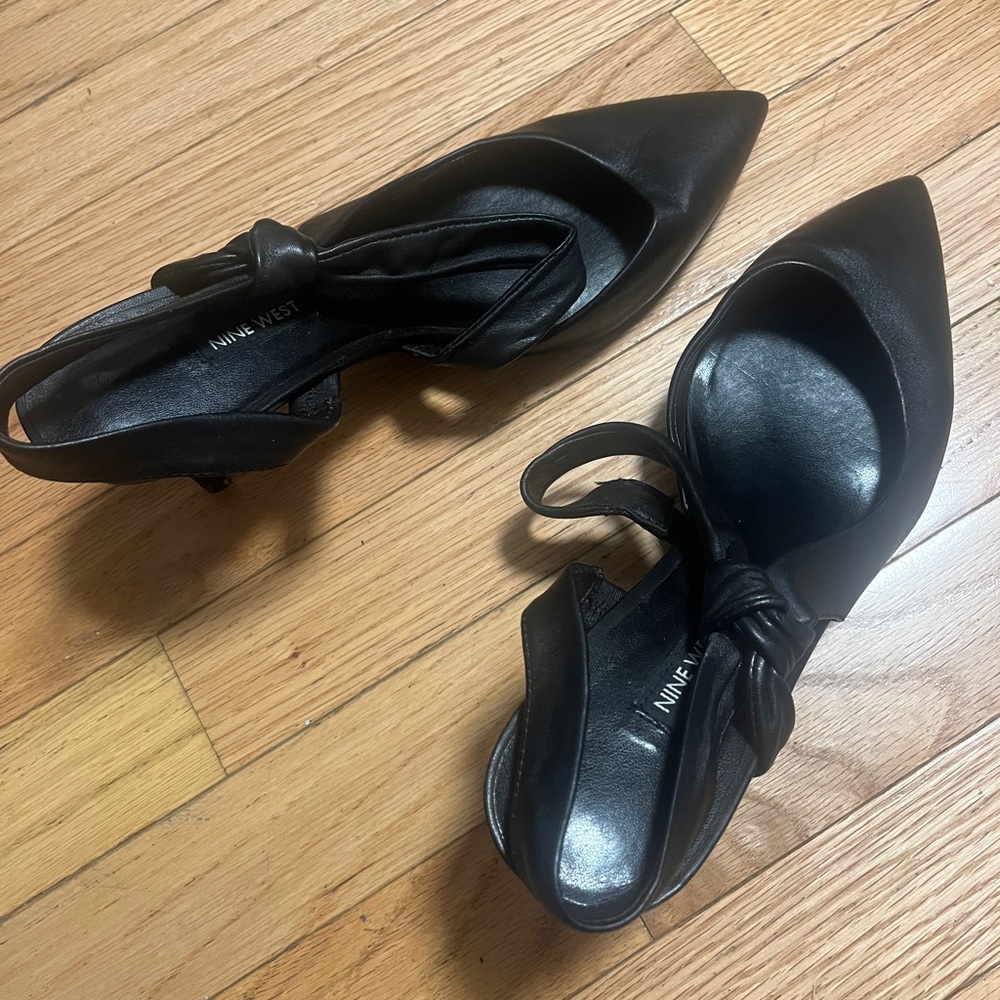 Nine West strap kitten heels black bow wrap 10M - Picture 2 of 5